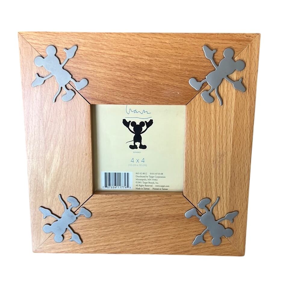 Disney Vintage Mickey Mouse Picture Frame Wood Metal Minimalist 4 X 4 Photo